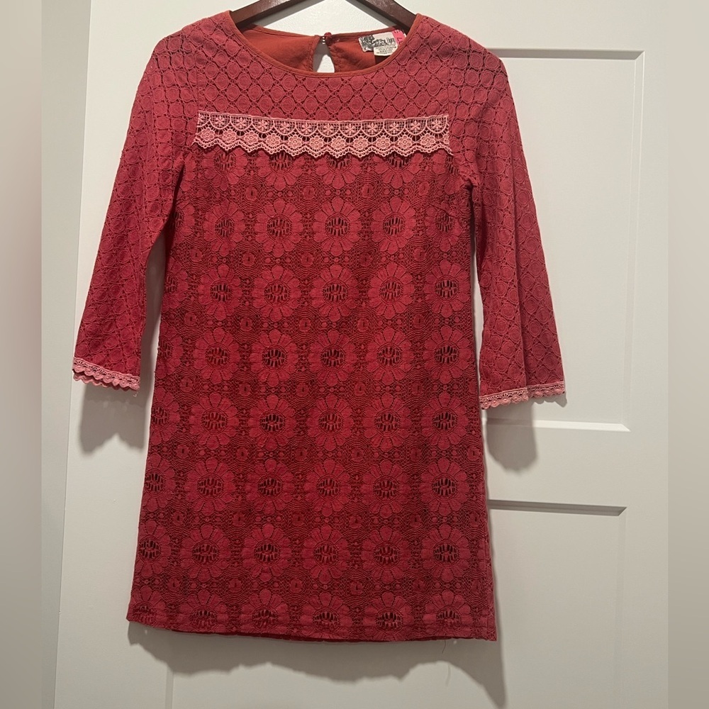 Flying Tomato Red Lace Floral Dress